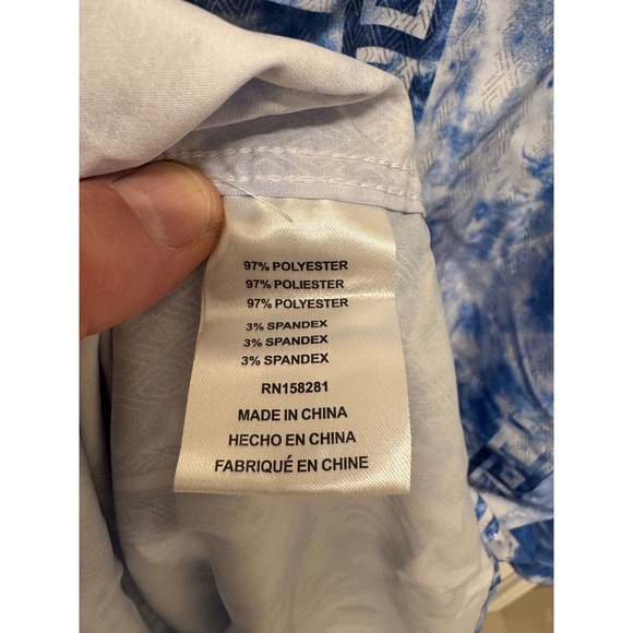 Suslo Couture Mens 4X Blue Tie Dye Silver Metallic Greek Key Slim Fit Shirt - Picture 5 of 8